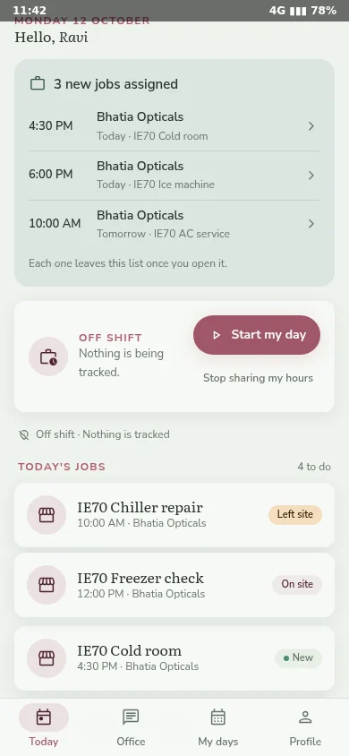 The worker's Today: new jobs and Start my day